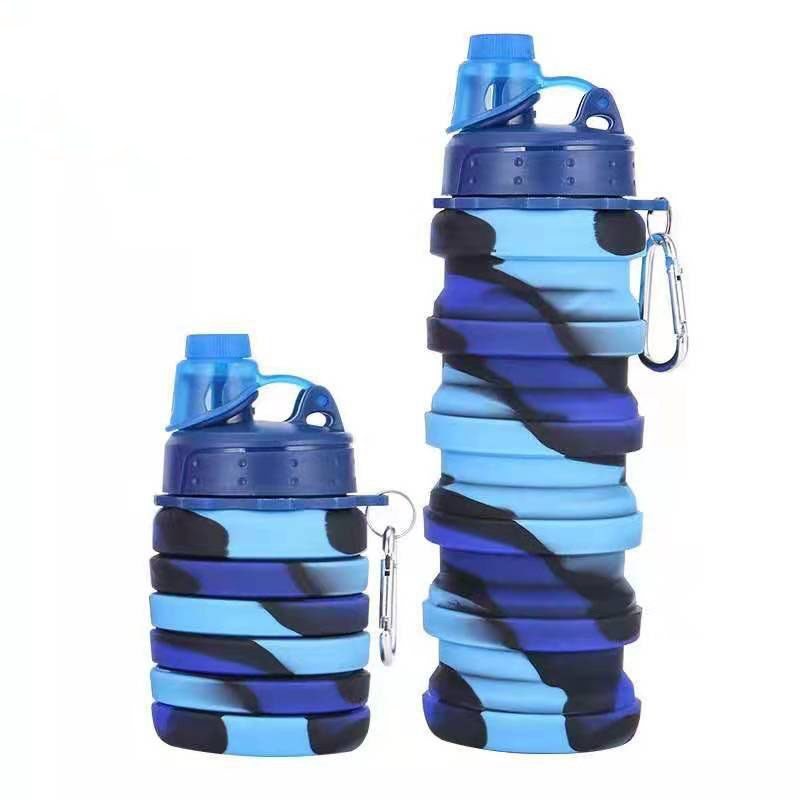 LLUVIA Botella de agua plegable, de silicona, sin BPA, reutilizable,  ligera, plegable, con mosquetón para viajes y senderismo, botella de agua