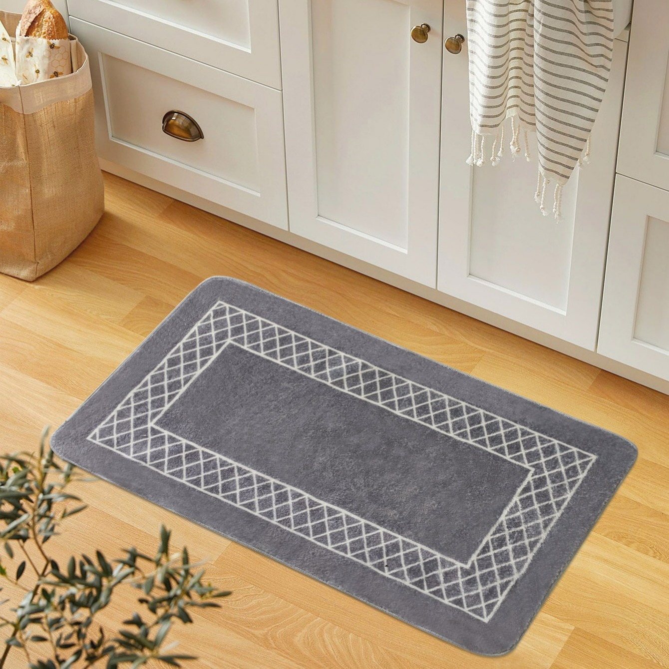 Kitchen Rugs And Mats Non Skid Washable Black Grey Geometric - Temu