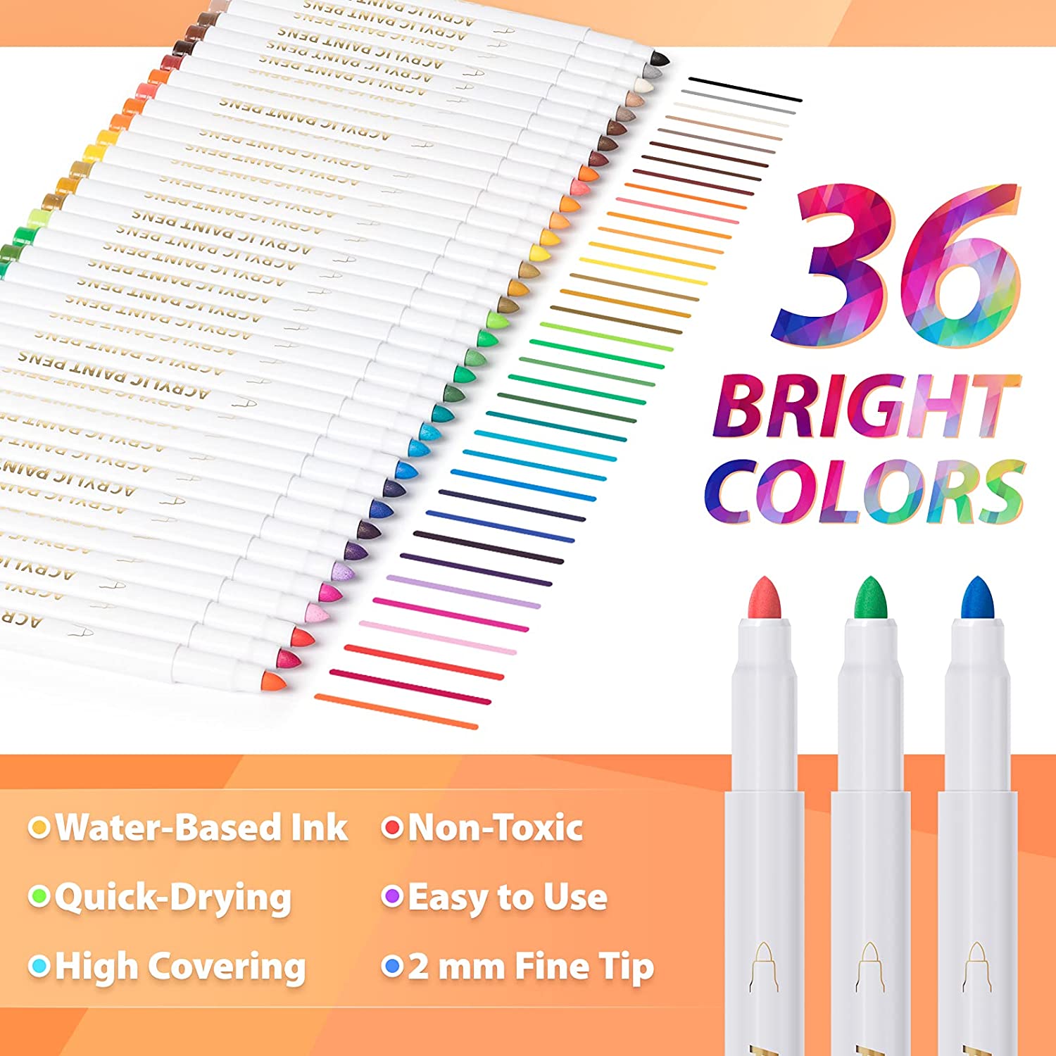 36 Colors Cotton Core Type Acrylic Pen For Children Kids - Temu