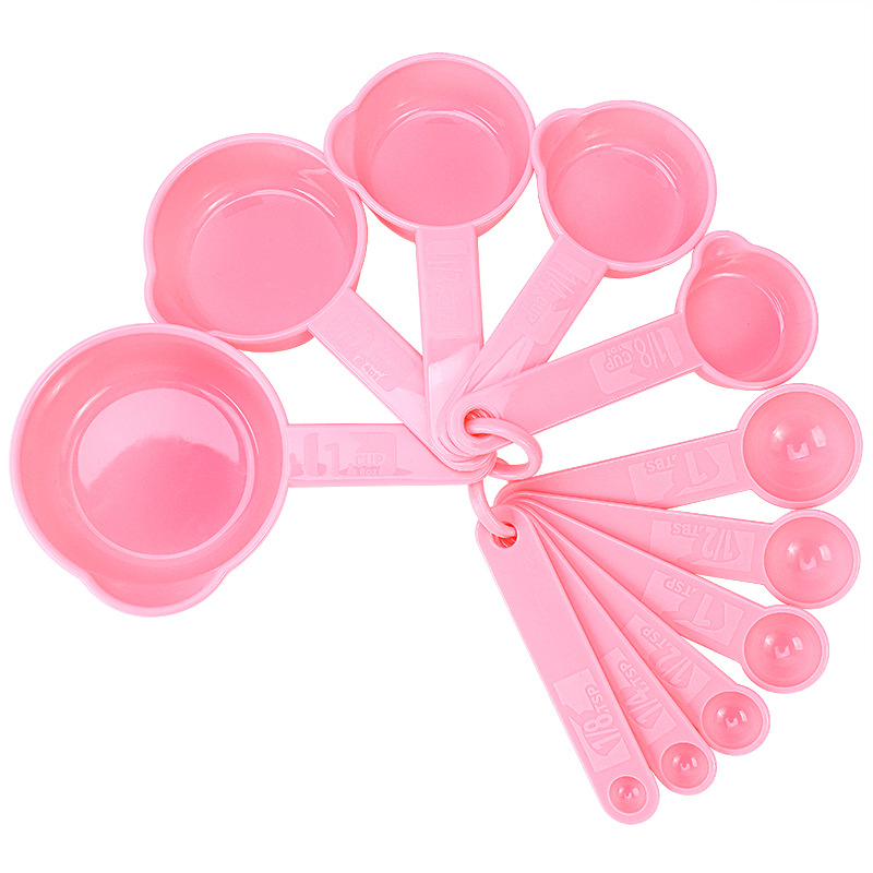 Kitchen Baking Plastic Measuring Spoon &cups Set For Dry Or Liquid (11 Pcs,  Red)