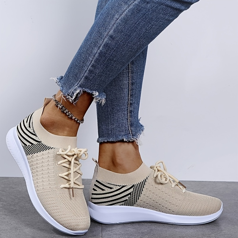 Women's Breathable Flying Knit Casual Sneakers, Lightweight Non Slip ...