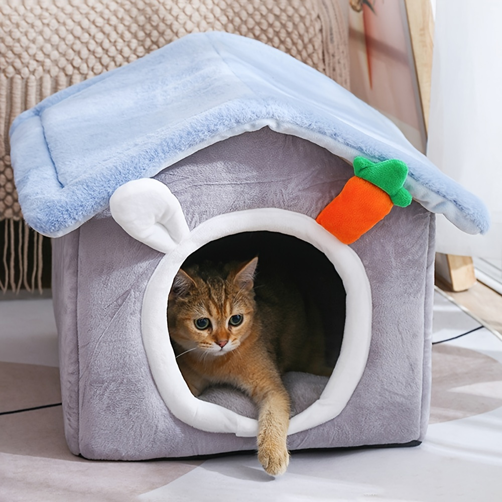 Soft Long Plush Cat Kennel Dog Kennel Winter Warm Pet Bed - Temu