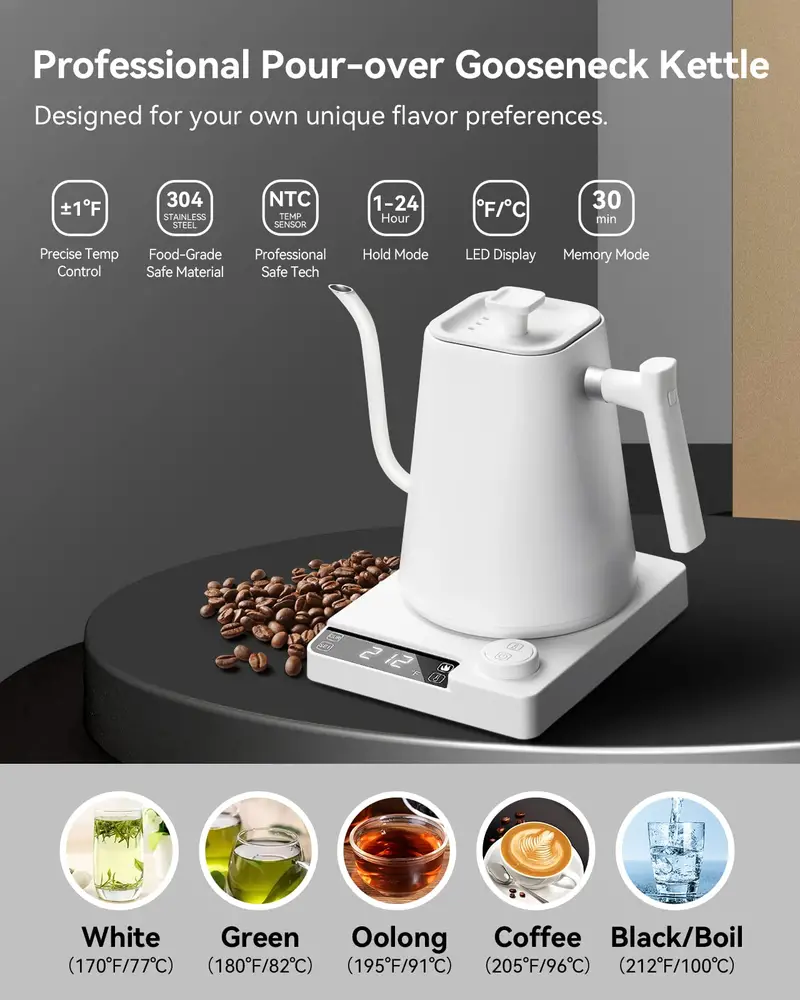 1pc electric gooseneck kettle electric kettle with display automatic shut off coffee kettle temperature control hot water boiler quick heating electric tea pot details 0