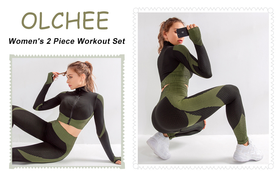OLCHEE Women's 2 Piece Tracksuit Workout Set - High Waist Leggings
