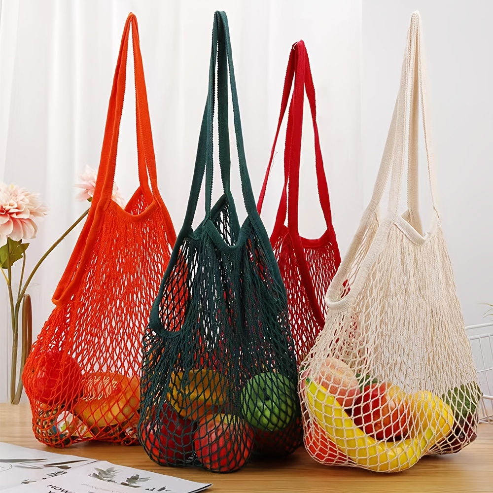 Laurel & Mason 5pcs Net Cotton String Shopping Bag with Long Handle -  Reusable Mesh Tote for Grocery Shopper Produce Storage Fruit Vegetable