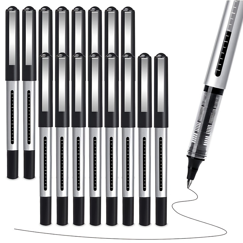 

16pcs Rollerball Pen Fine Point Pens 0.5mm Extra Thin Permanent Ballpoint Pens Gel Liquid Black Ink, Black Ink Pens Writing Pens For Journaling, Note Taking, Signature, Office Supplies