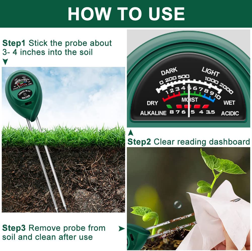Soil Moisture Meter, 3in1 Plant Moisture/light/ph Test Kit, Soil