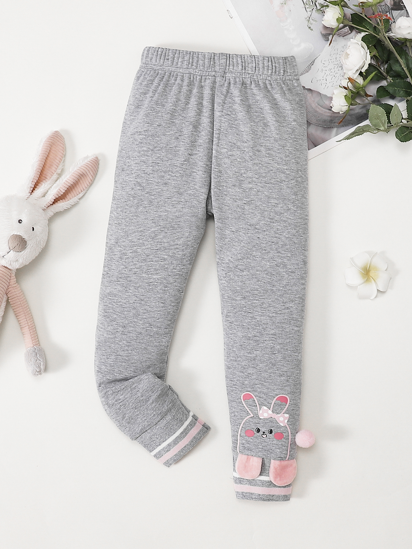100% Cotton Bunny Decor Leggings Warm Pants Girls Fall - Temu