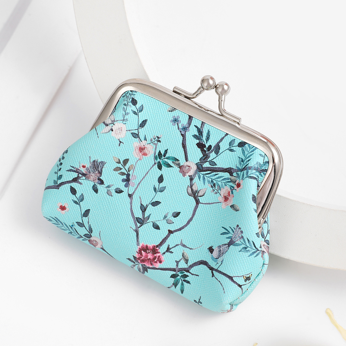 Floral Graphic Kiss Lock Coin Purse