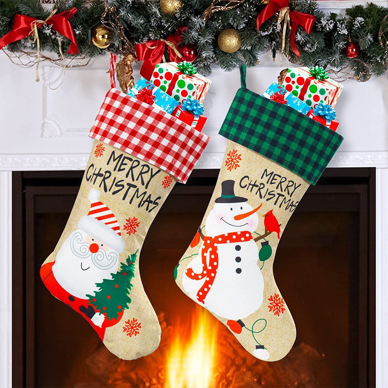 1 Pair Burlap Christmas Stocking Christmas Ornaments Holiday Accessory ...