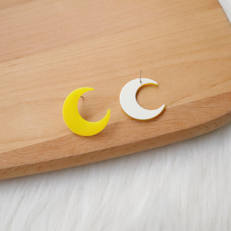 Half Moon Gold Acrylic & Wood Earring