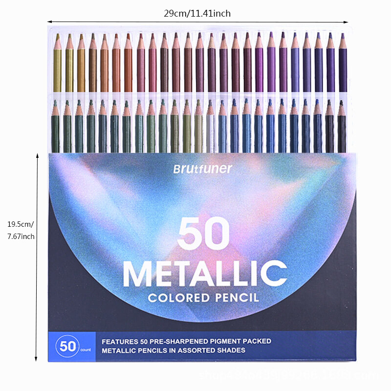Brutfuner 50 couleurs crayon métallique dessin ensemble doux bois crayon  couleur or pour étudiant fournitures scolaires fournitures d'art