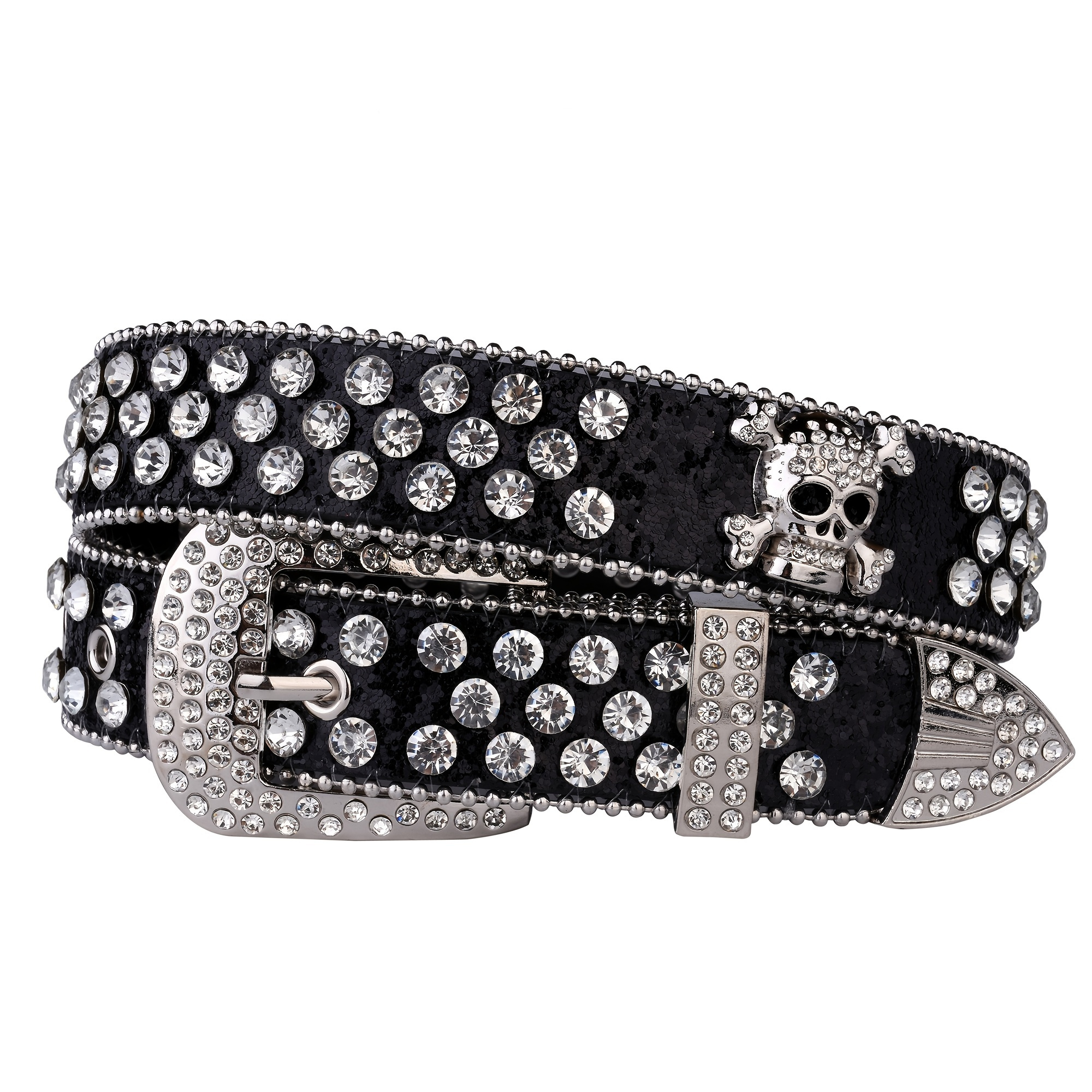 Y2k Rose Red Skull Belt Sparkling Rhinestone Inlaid Stone Pattern