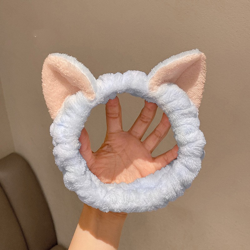 Coral Fleece Facial Spa Headband Cat Ears Comfortable - Temu