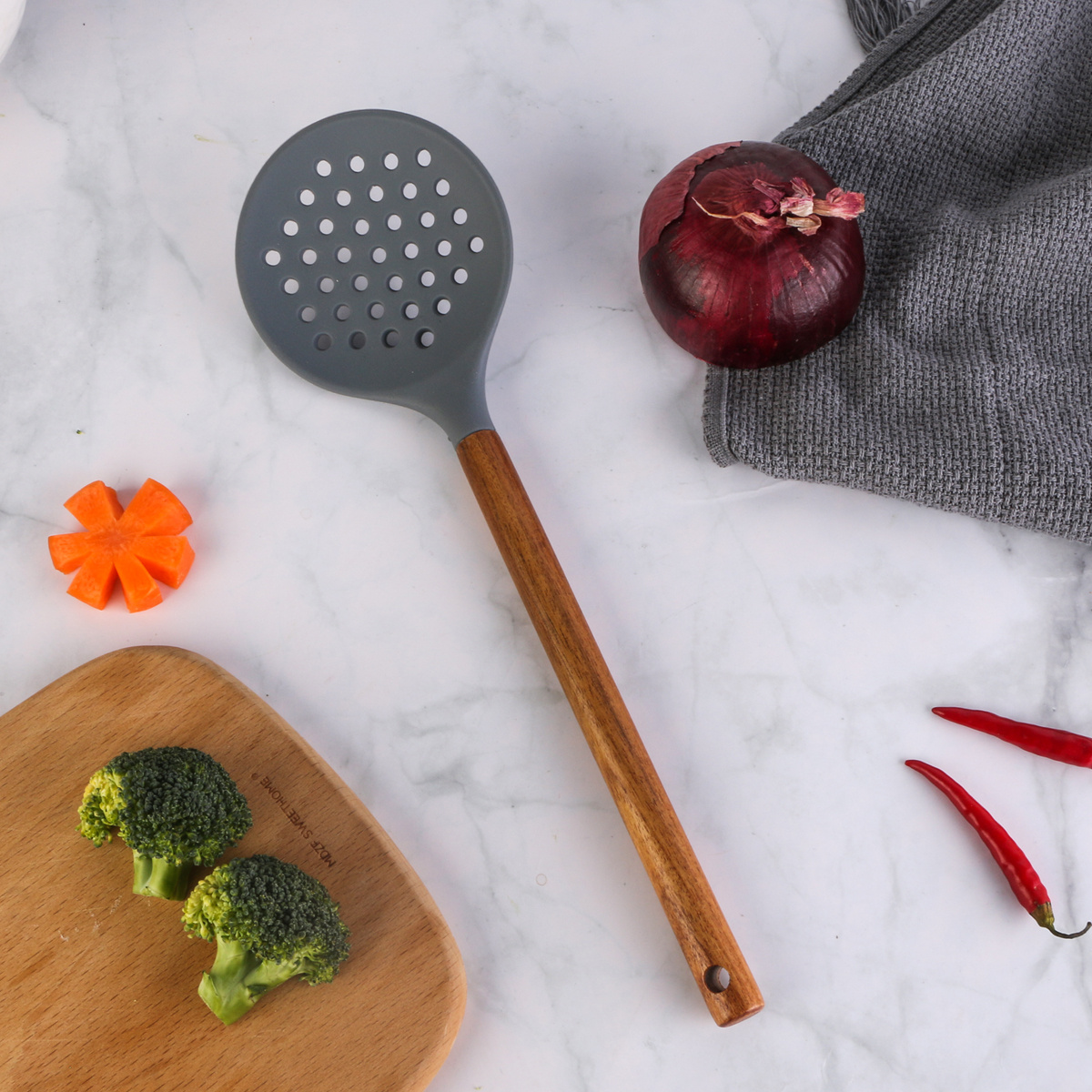 Slotted Ladle with Wooden Handle