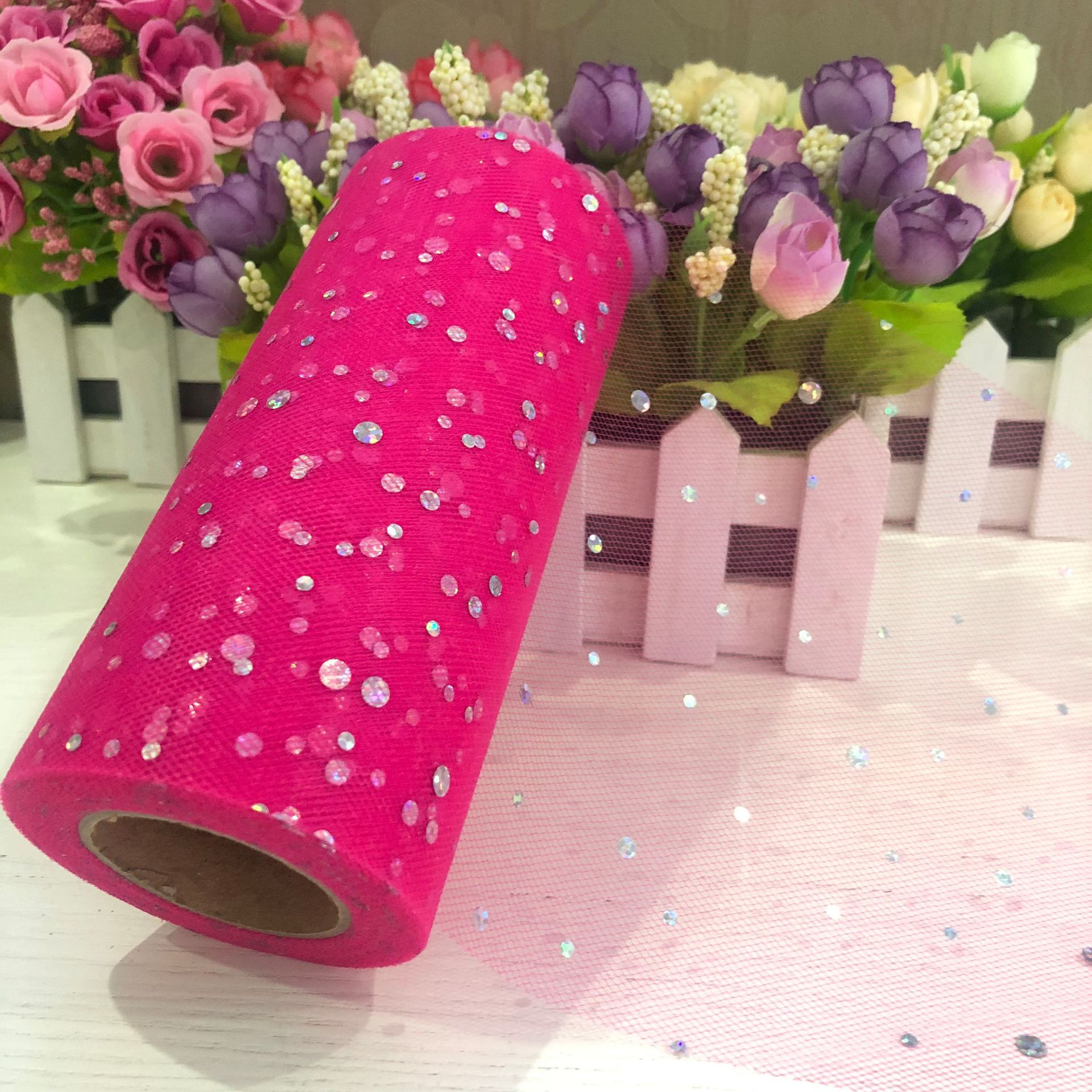 10 Yards Laser Sequins Tulle Roll Organza Party Decoration - Temu
