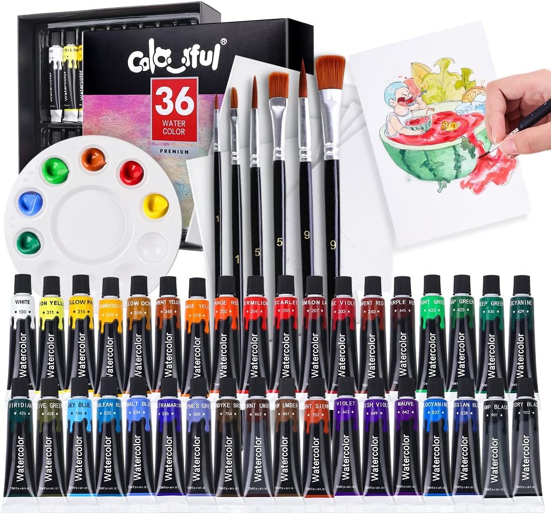 Watercolor Paint Set (36 Colors, 12 ml Tubes, 0.4 oz.) - Chalkola