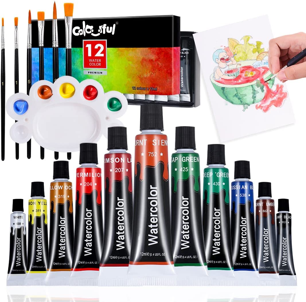 Chalkola Watercolor Paint Set for Adults, Kids, Beginner & Professional  Artists - 36 Watercolor Tubes Set (12ml, 0.4oz), 10 Painting Brushes & 1  Palette, Vibrant Water Color Art Painting Supplies