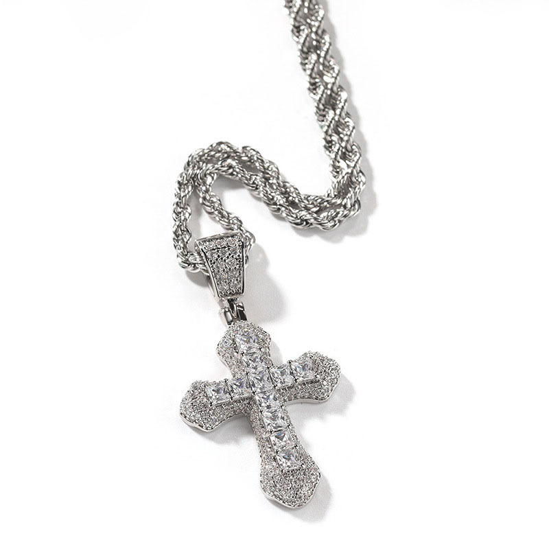 2pcs Cross Copper Material Zircon Pendant Necklace For Men