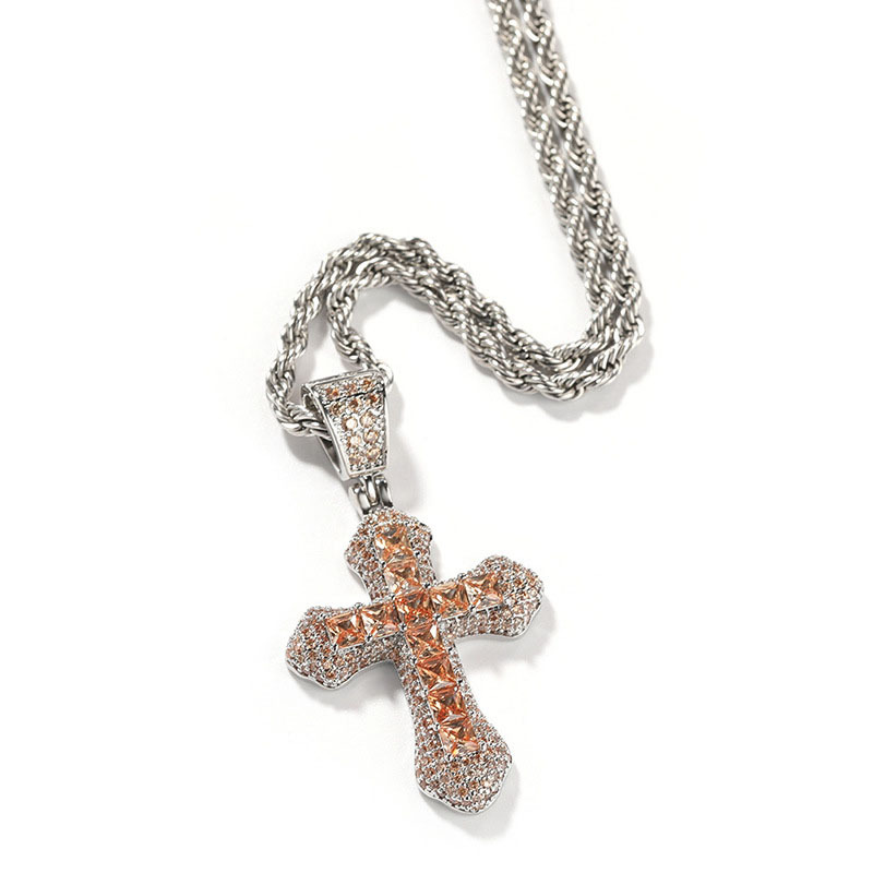 2pcs Cross Copper Material Zircon Pendant Necklace For Men