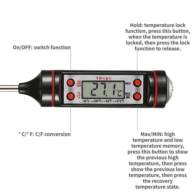 Food Baking Digital Thermometer, Kitchen Meat Thermometer, Liquid Bbq Baby  Bottle Electronic Probe, Thermometer Pen, Liquid Thermometer - Temu