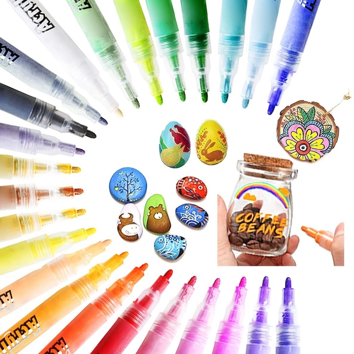 Acrylic Paint Pens,12 Colors Paint Markers Pen Set Ideal for Rock, Wood,  Metal, Plastic, Glass, Canvas, Ceramic, Easter Egg and more Painting,  Bright Color, Easy to Ink, Convenient DIY : : Arts