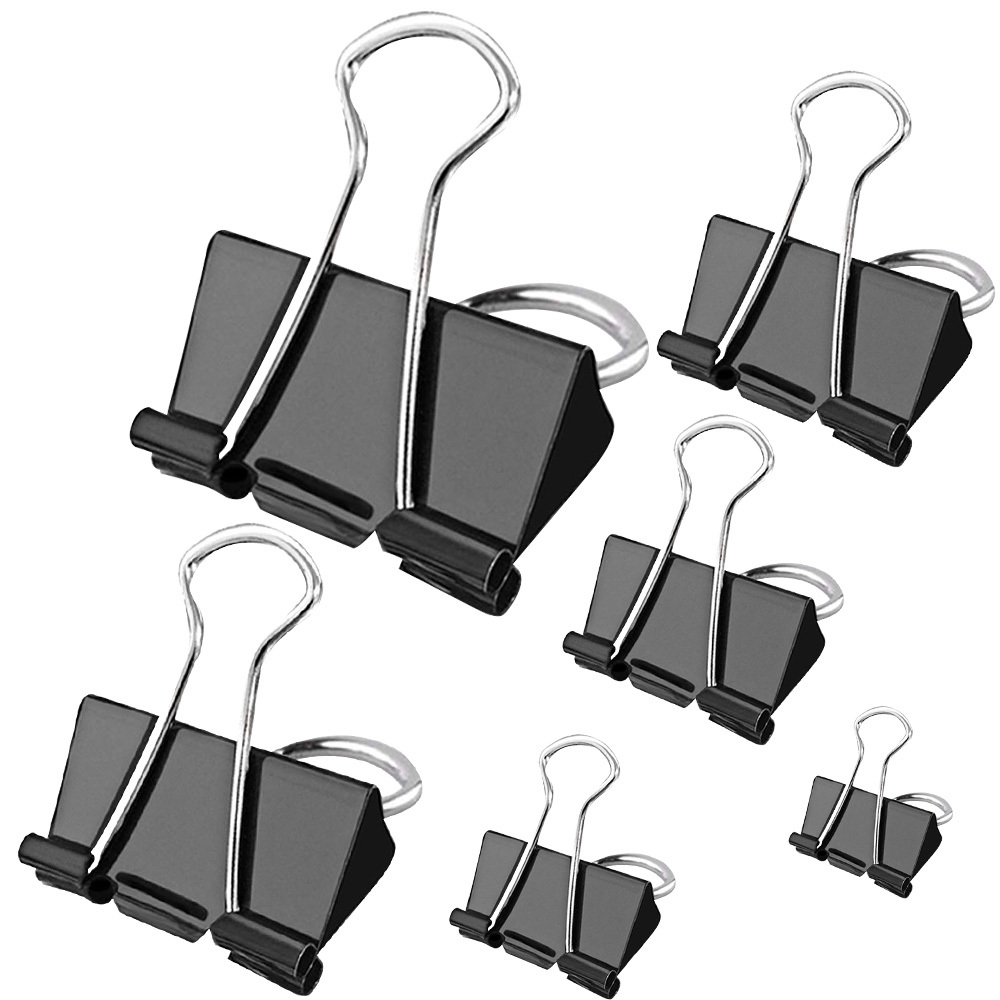 Binder Clips - Foldback Clips 6 Sizes Paper Clips Stationary Clamp Clips  15mm 19mm 25mm 32mm 41mm 51mm(120pcs, Black)