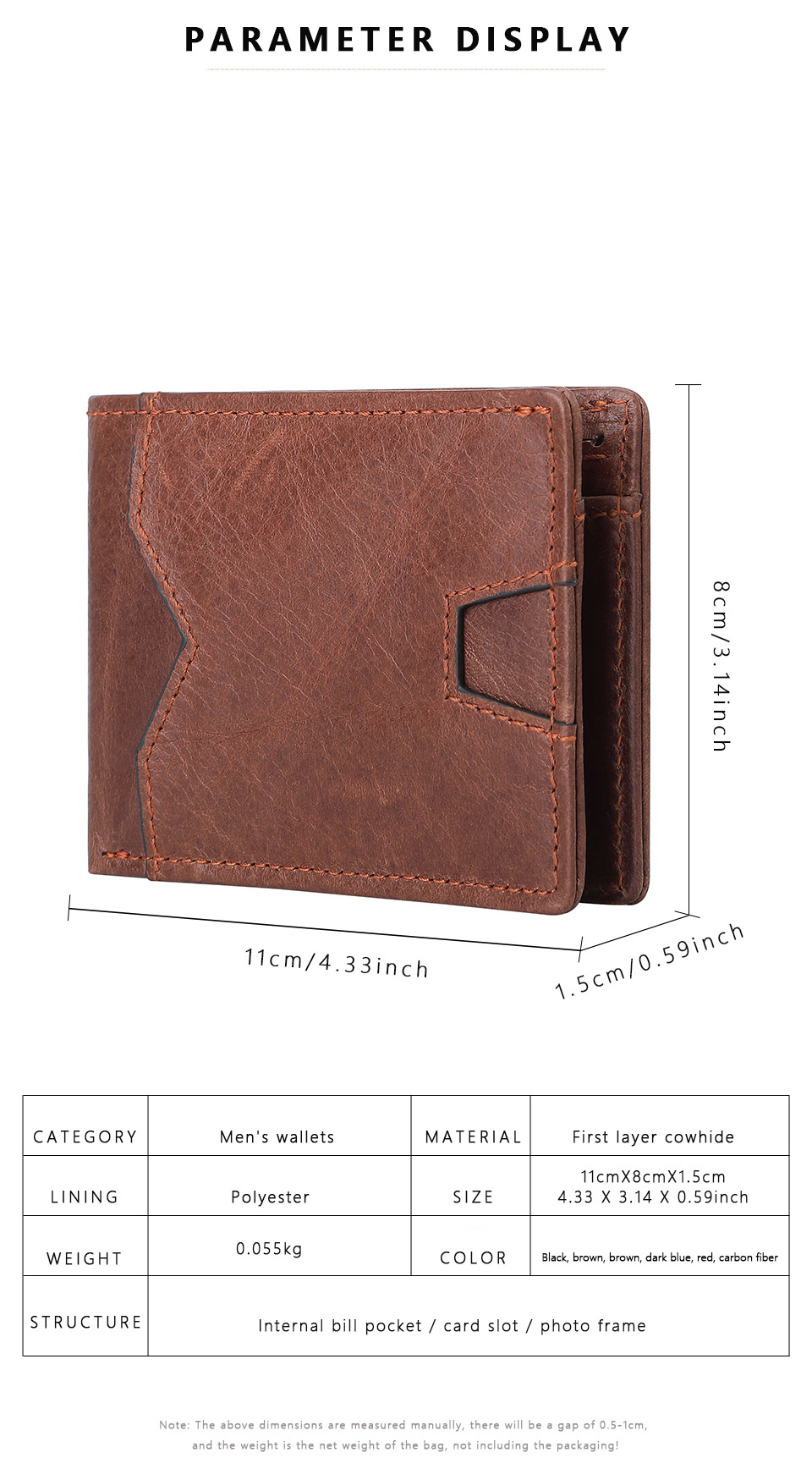 Genuine Cowhide Brown Leather Pocket 6Card Slim Wallet for Men