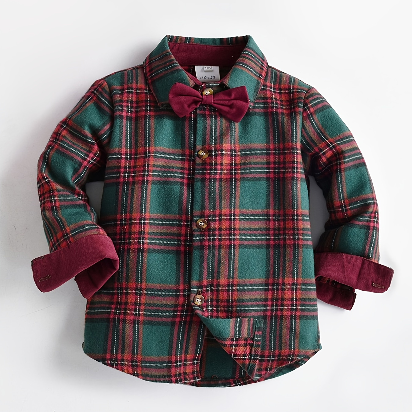 

Toddler Baby Boys Plaid Bowtie Shirt Long Sleeve Button Down Shirt Tops Kids Christmas Clothes