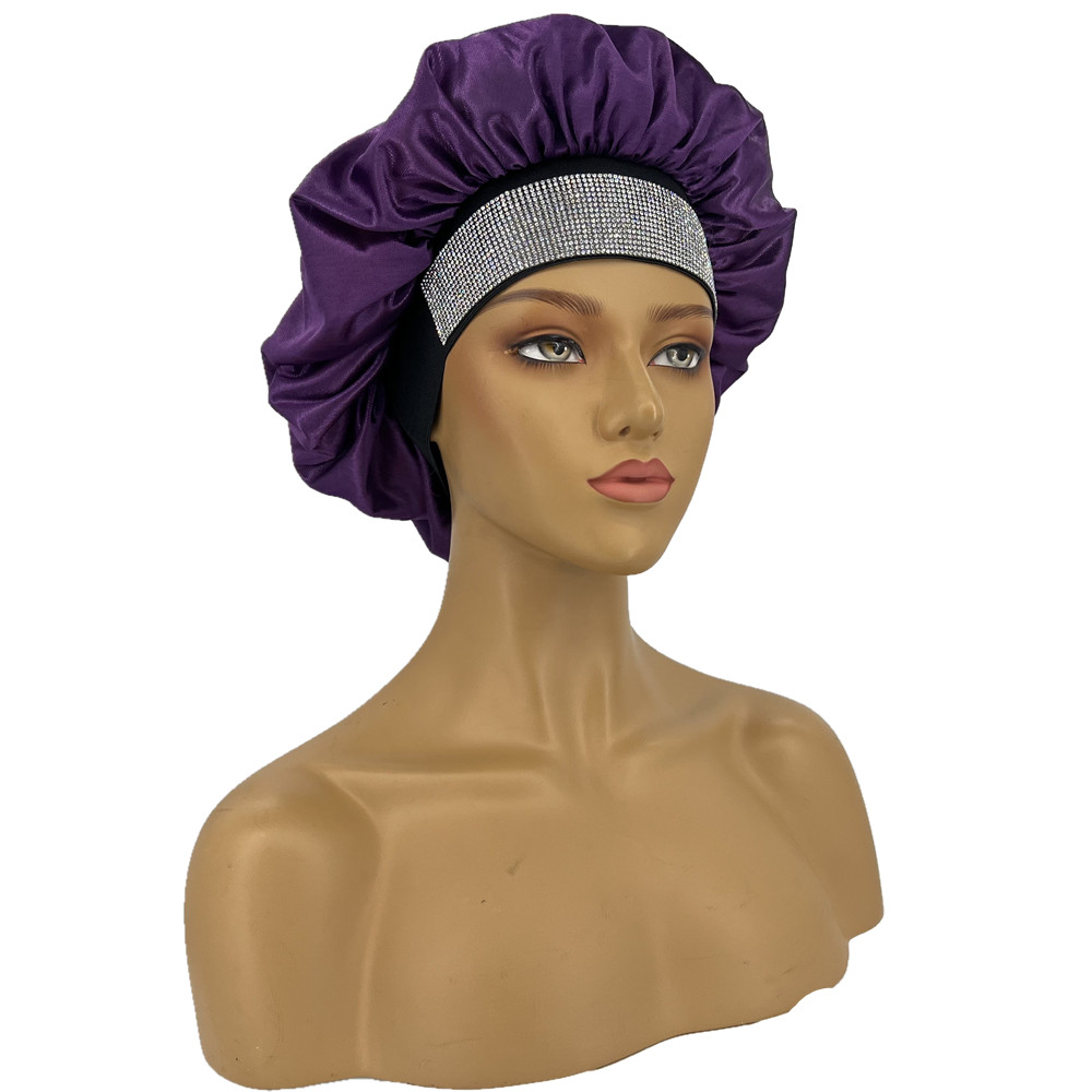 Women Curly Hair Rhinestone Band Sleep Caps Night Temu