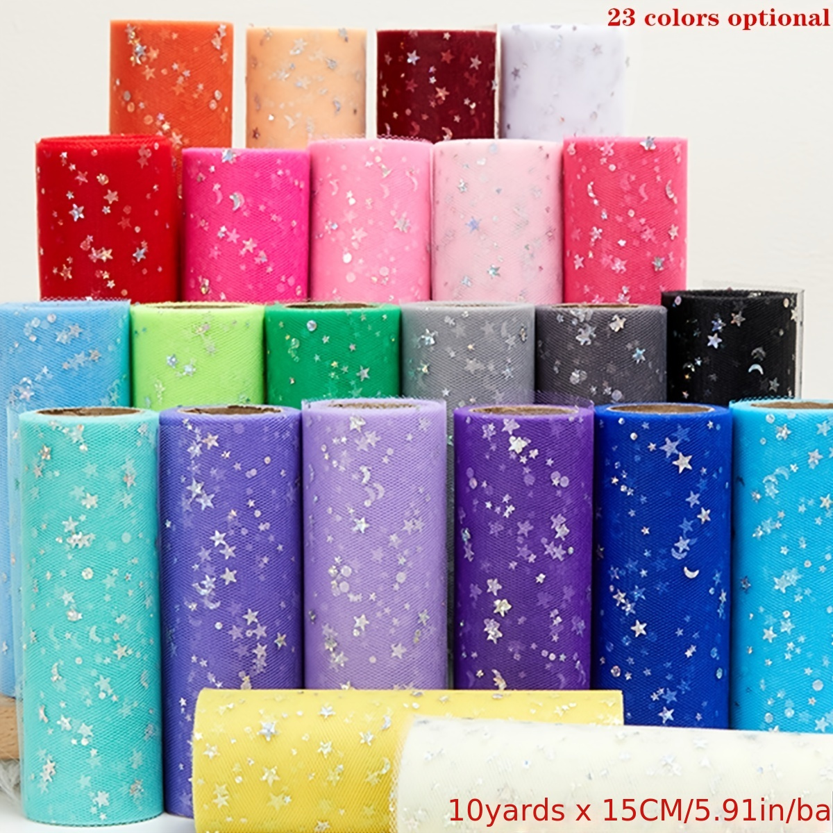 

10 Yards Star And Moon Laser Sequins Tulle Roll Organza Party Decoration Tutu Fabric Wedding Decoration Sewing Mesh Organza Tutu Skirt Accessories Diy