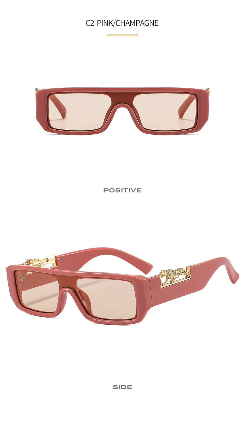 Square Frame Conjoined Narrow Edge Leopard Decoration Pc Net Red Retro  Fashion Color Sunglasses - Temu