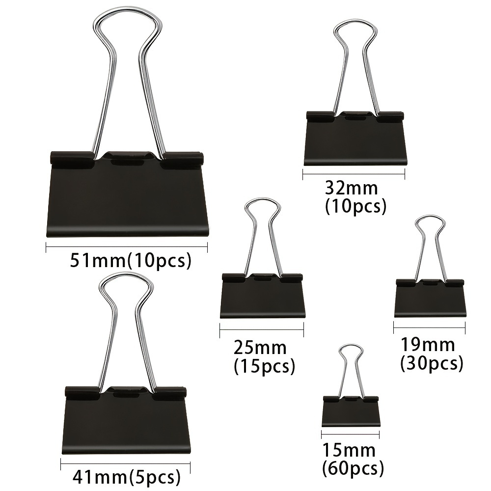 Binder Clips - Foldback Clips 6 Sizes Paper Clips Stationary Clamp Clips  15mm 19mm 25mm 32mm 41mm 51mm(120pcs, Black)