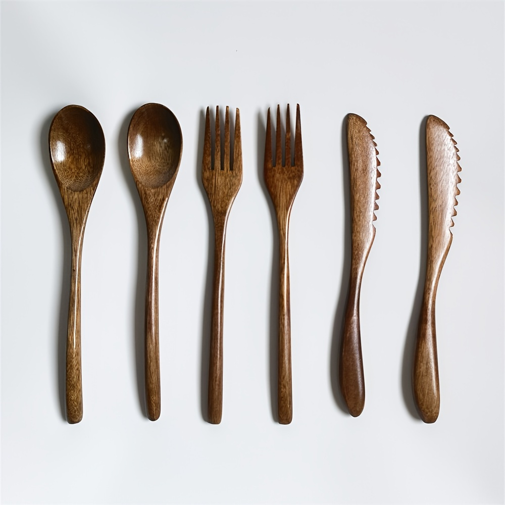 

3pcs/set, Wooden Cutlery Set For Restaurant, Home, Party, And Wedding - Includes Coffee Spoon, Salad Fork, Steak Dinner Knife, Milk Spoon, Dessert Spoon, And Flatware - Dishwasher Safe And Stylish
