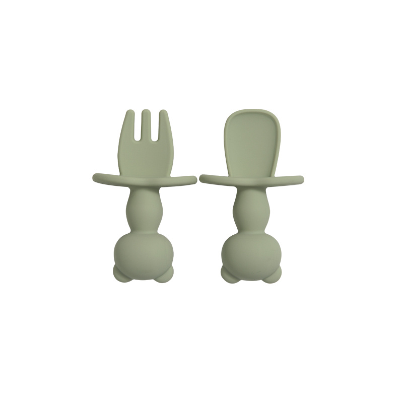 2pcs Baby Training Fork Spoon Set Soft Silicone BPA Learning Tableware