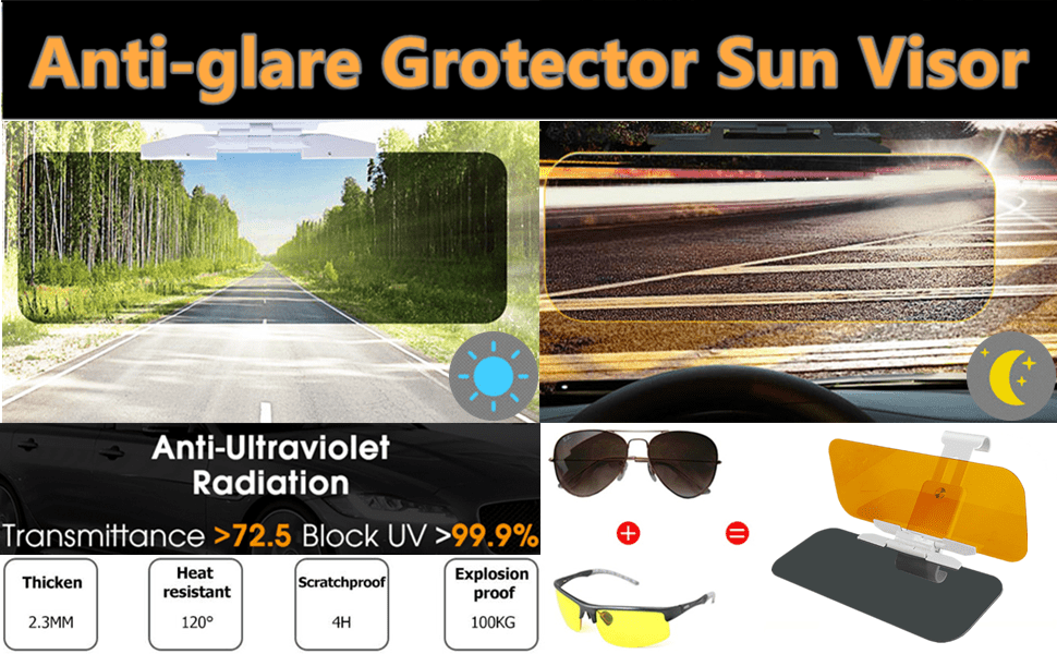 BaCaCa Extension de pare-soleil de voiture anti-éblouissement, anti-UV, HD,  convient pour les grandes tailles requises et les véhicules avec une  distance du pare-soleil au volant de plus de 22,9 cm : 