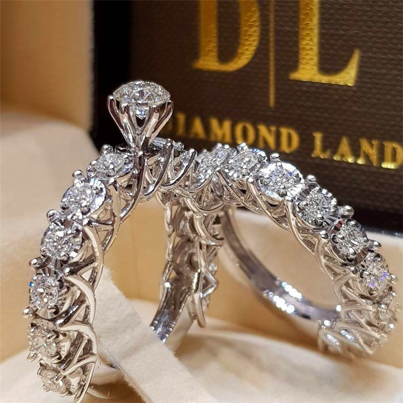 TEMU 2pcs Synthetic Synthetic Zirconia Women's Fashion Wedding Promise Love Engagement Rings