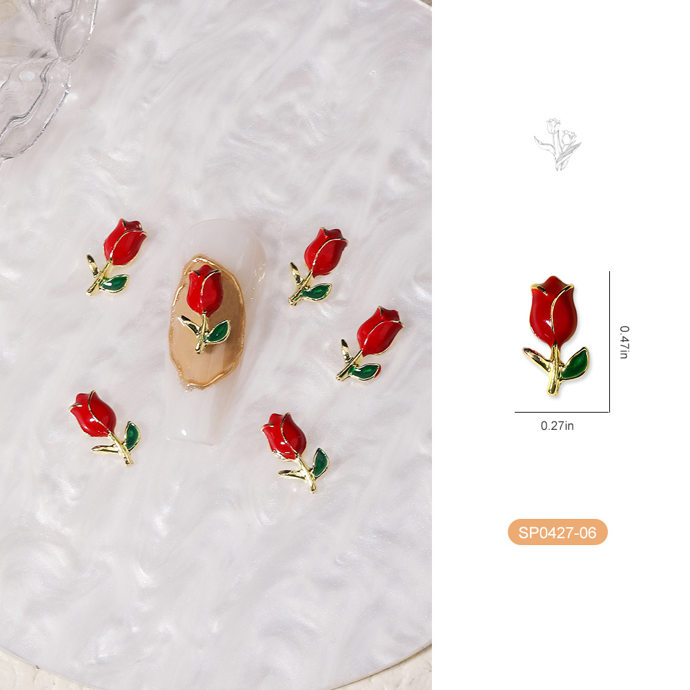 Alloy Tulip Nail Ornament Spring Summer Luxury 3d Tulips - Temu