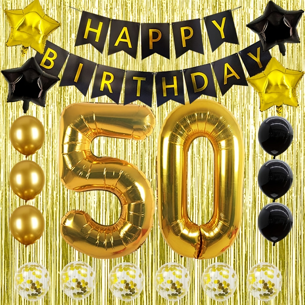 Set 50th Birthday Decorations Gold 50 Balloons Womens Happy 50th ...