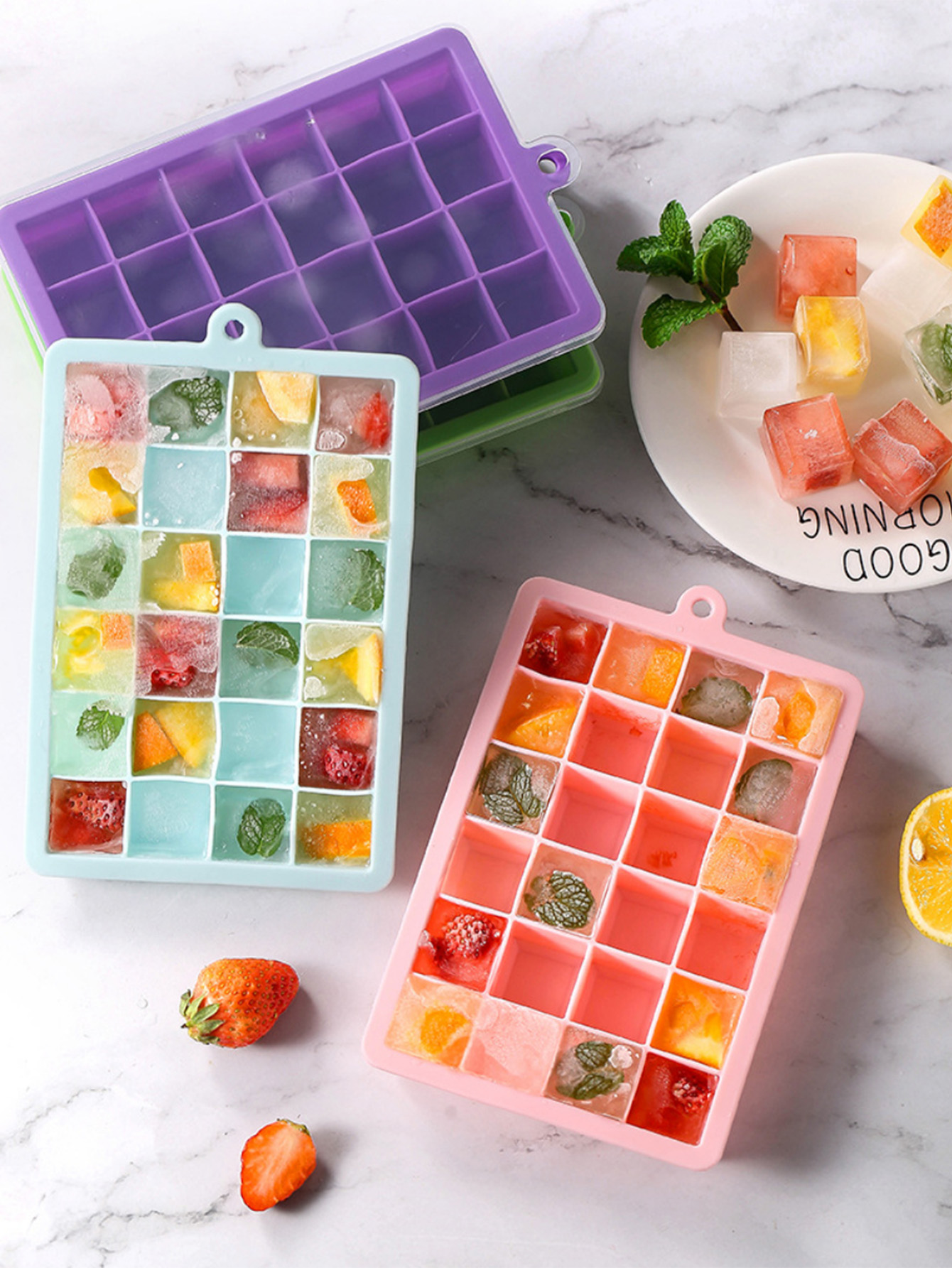 Ice Cube Tray, Silicone Square Ice Trays, Easy Release, Stackable Ice 