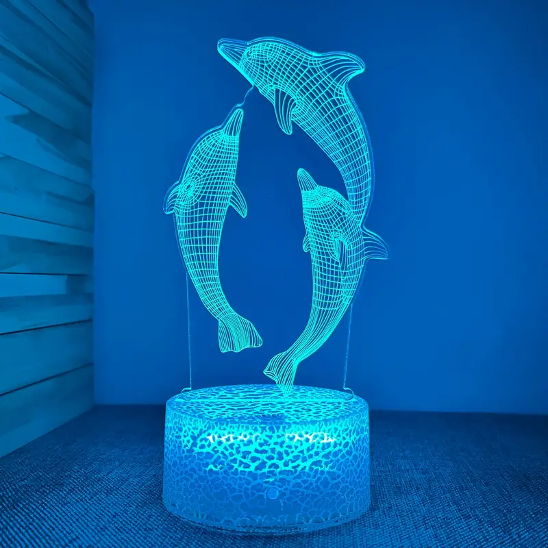 1pc creative 3d night light with crack base three dolphins usb ambient desk lamp with touch button 7 67 x3 85 details 6