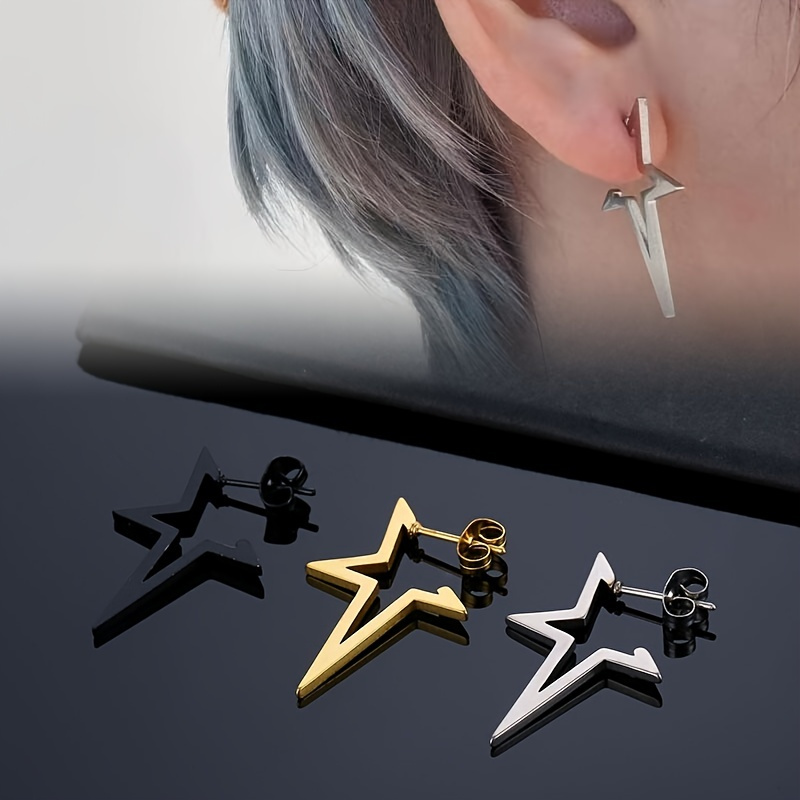 1Pc Punk Hip Hop Metal Chain Ear Cuff Creative Cross Tassel Men Earring  Jewelry Accessories 