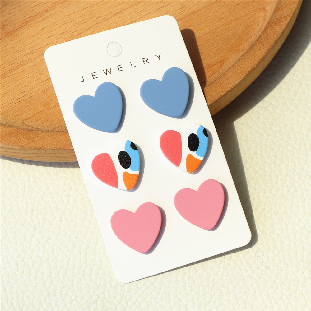 Image of 3 Pairs/ Set Heart Shape Stud Earrings Acrylic Jewelry Daily Wear Accessories Exquisite Gift For Valenitne's Day
