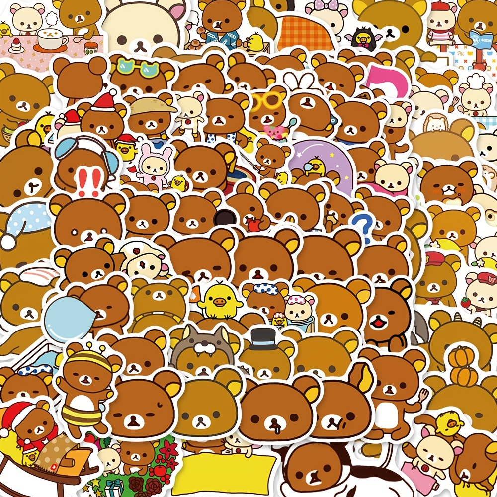 

100pcs Cartoon Bear Stickers, Cute Animal Bear Diy Stickers For Phone Water Cup Laptop Guitar, Waterproof Stickers