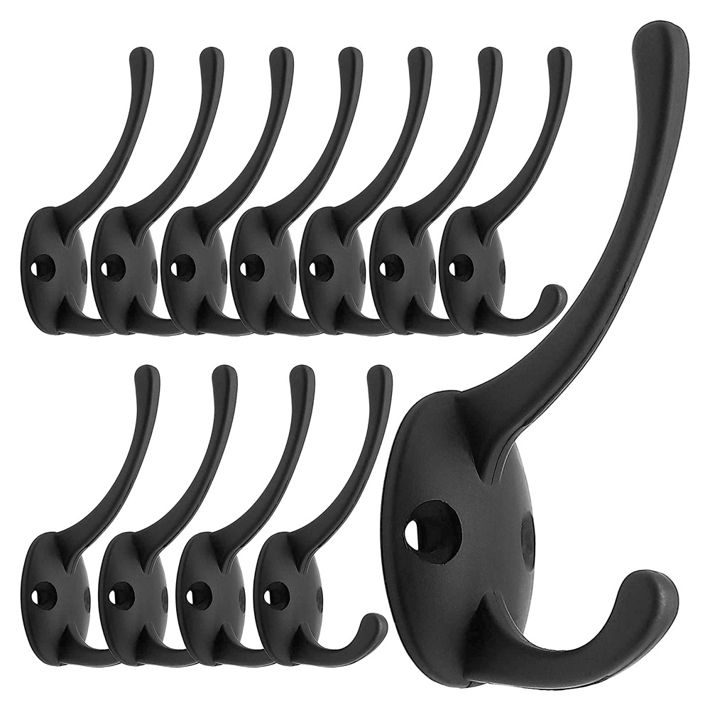 TEMU Black Coat Hooks Wall Mounted Screws Retro Double Hooks Utility Hooks