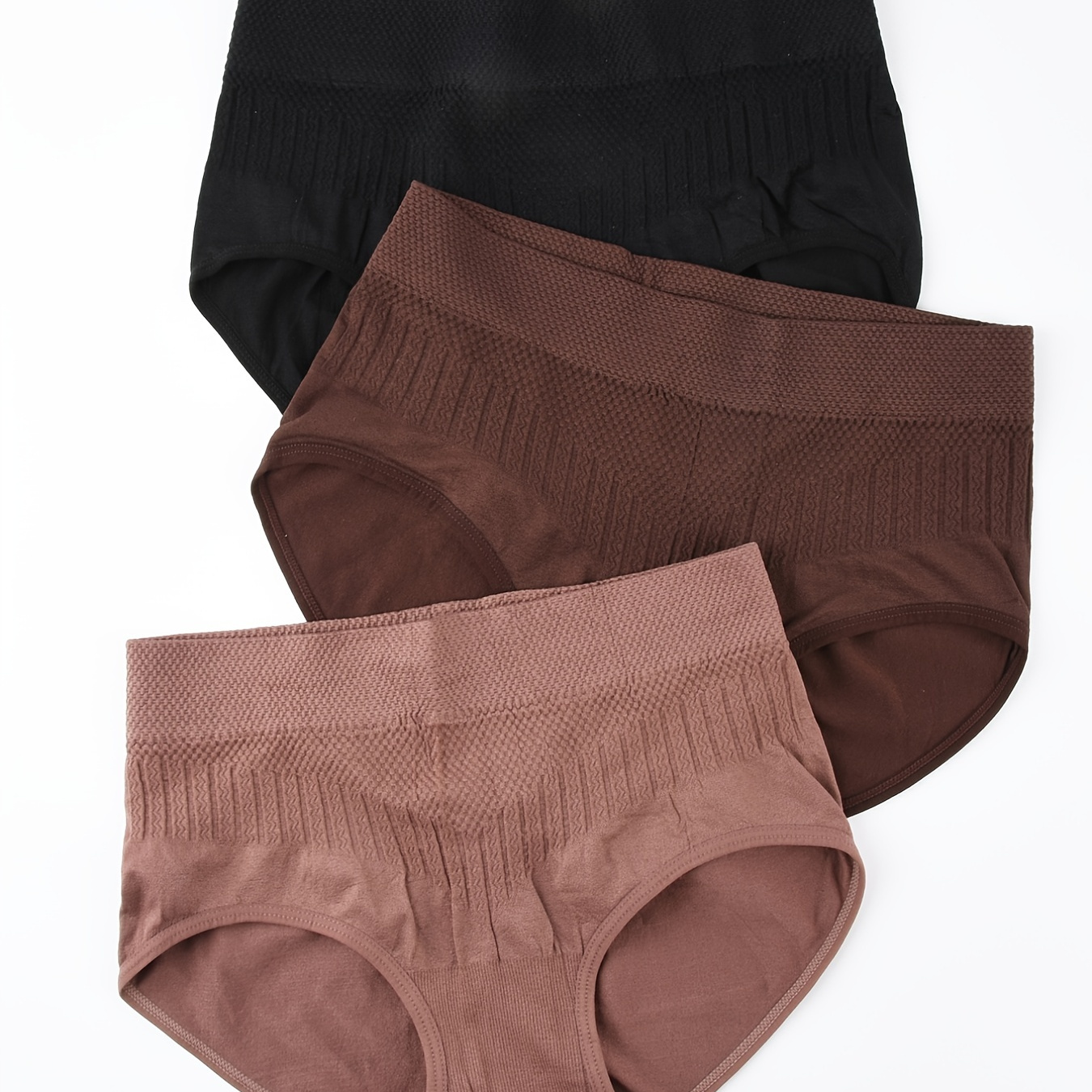 

3pcs Seamless Texture Briefs, Comfort Butt Lifting Mid Waist Elastic Panties, Women's Lingerie & Underwear
