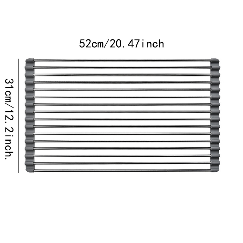 1pc Roll Up Dish Drying Rack, Sink Drainer, 20.47x12.2, Folding Dish  Drainer Mat, Rolling Dish Rack, Stainless Steel Kitchen Drying Rack