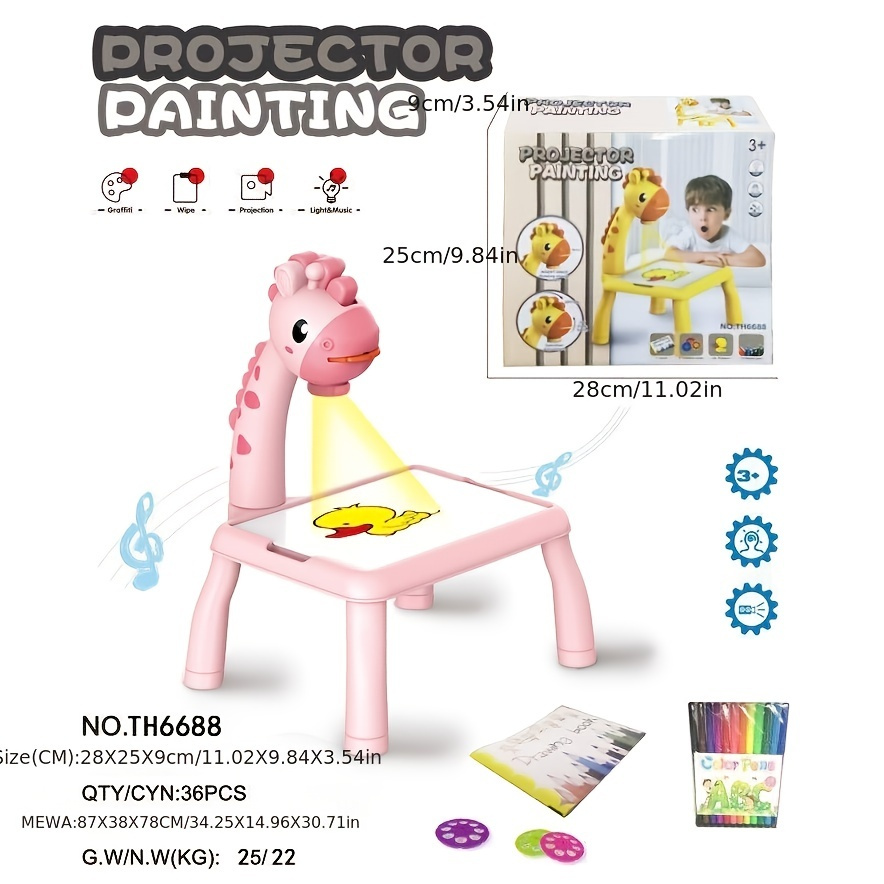 Tavolo per proiettore da disegno per bambini con luce e musica, tavolo da  disegno con lampada di proiezione Proiettore per disegno artistico a led,  set di tavole da pittura per proiettore per