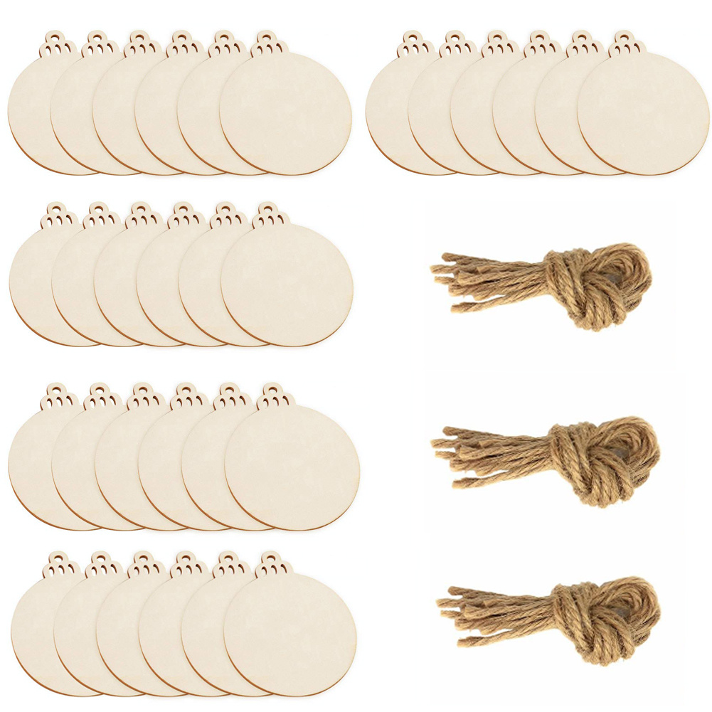 30pcs Round Wooden Discs With Holes, 3 Unfinished Predrilled