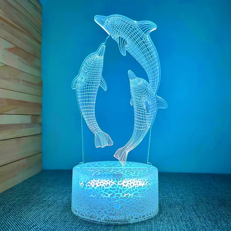 1pc creative 3d night light with crack base three dolphins usb ambient desk lamp with touch button 7 67 x3 85 details 1